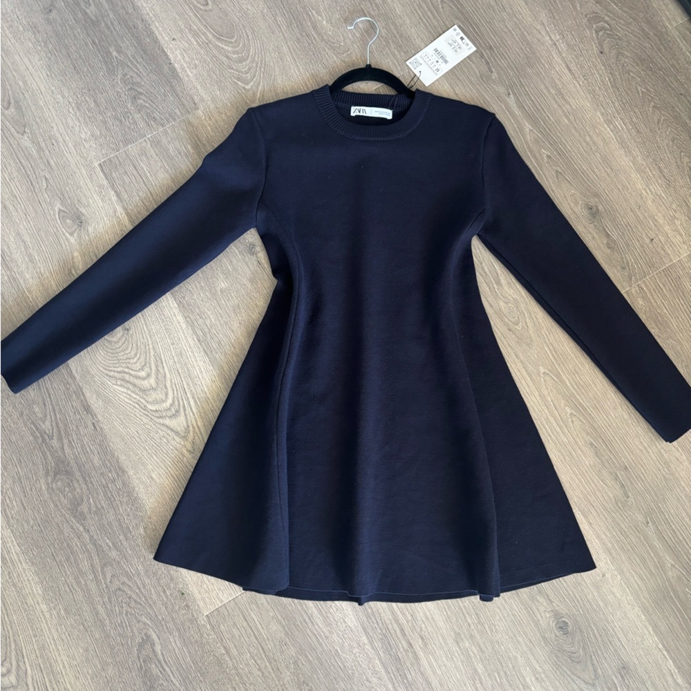 Zara navy knit Long Sleeve Dress